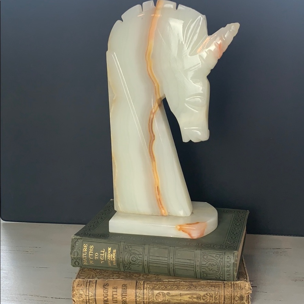 Magical Unicorn Alabaster White Stone Bookend